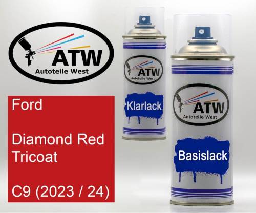 Ford, Diamond Red Tricoat, C9 (2023 / 24): 400ml Sprühdose + 400ml Klarlack - Set, von ATW Autoteile West.